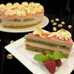 PRE ORDER -Raspberry Matcha & Pistachio Gateau (14 portions), Pre-Cut