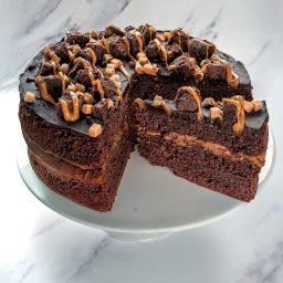 PRE ORDER - Gluten Free Chocolate & Caramel Triple Layer Cake (14 Portions)