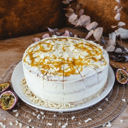 PRE ORDER - White Chocolate & Passion Fruit Cake (16 pre-portioned)