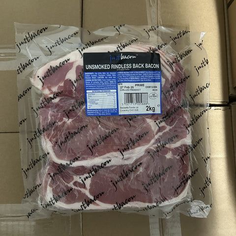 Unsmoked Rindless Prime Back Bacon 4 x 2kg