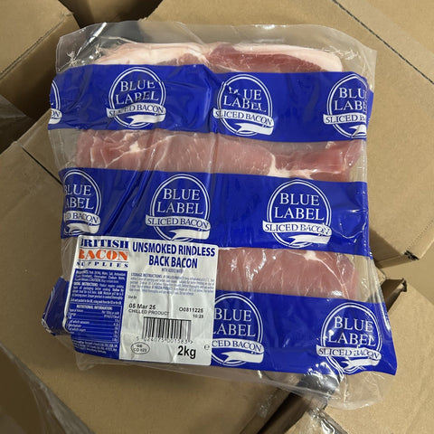 Unsmoked Rindless Blue Label Bacon 4 x 2kg