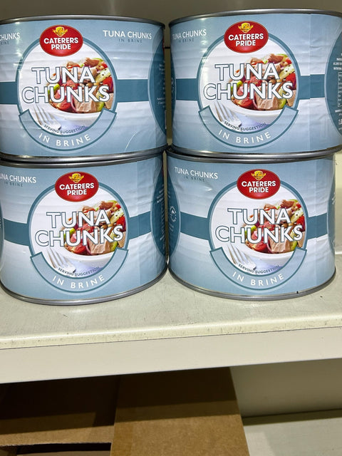 BUY 6 TINS & SAVE. Caters Choice Tuna Chunks In Brine 1.88kg. At only £8.59 per tin.